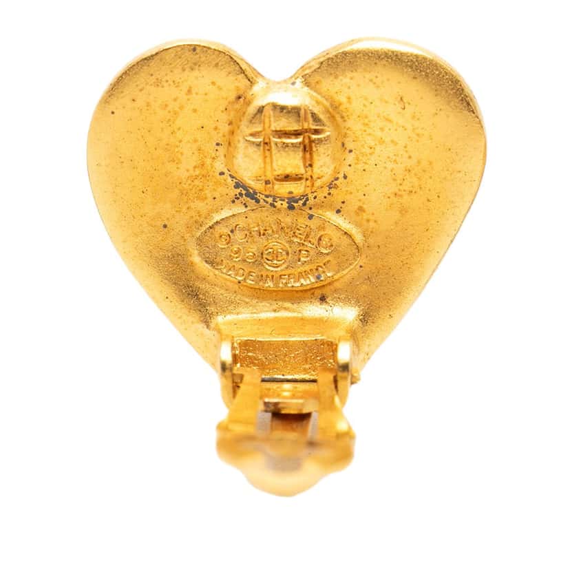 Chanel CC Gold Plated Heart Clip On Earrings Gold Metal Very good condition - Inside View