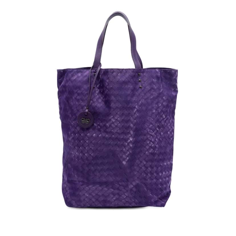 Bottega Veneta Nylon Intrecciolusion Vertical Tote Purple Very good condition - Front View