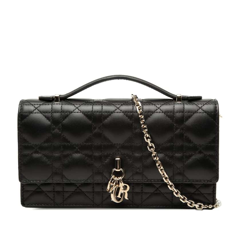 Dior Mini Lambskin Cannage My Dior Satchel Black Leather Very good condition - Front View