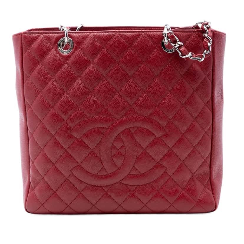 Chanel Caviar Vertical Grand Shopping Tote Red Leather Very good condition - Front View