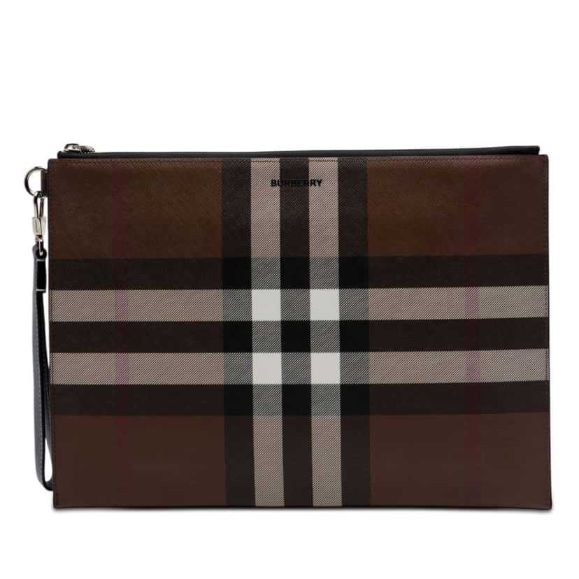 Burberry Check Coated Canvas Zip Pouch Brown Very good condition - Front View