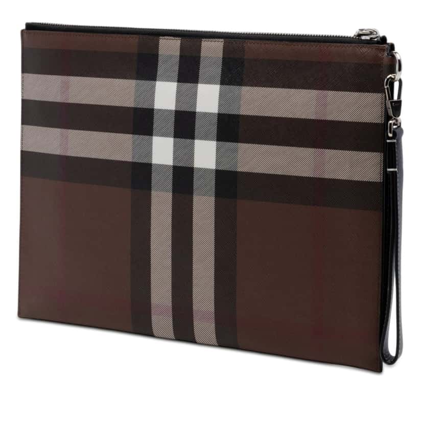 Burberry Check Coated Canvas Zip Pouch Brown Very good condition - Back View