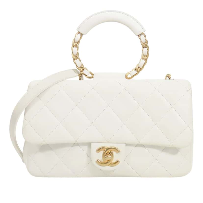 Chanel Medium Lambskin In The Loop Flap White Leather Very good condition - Front View