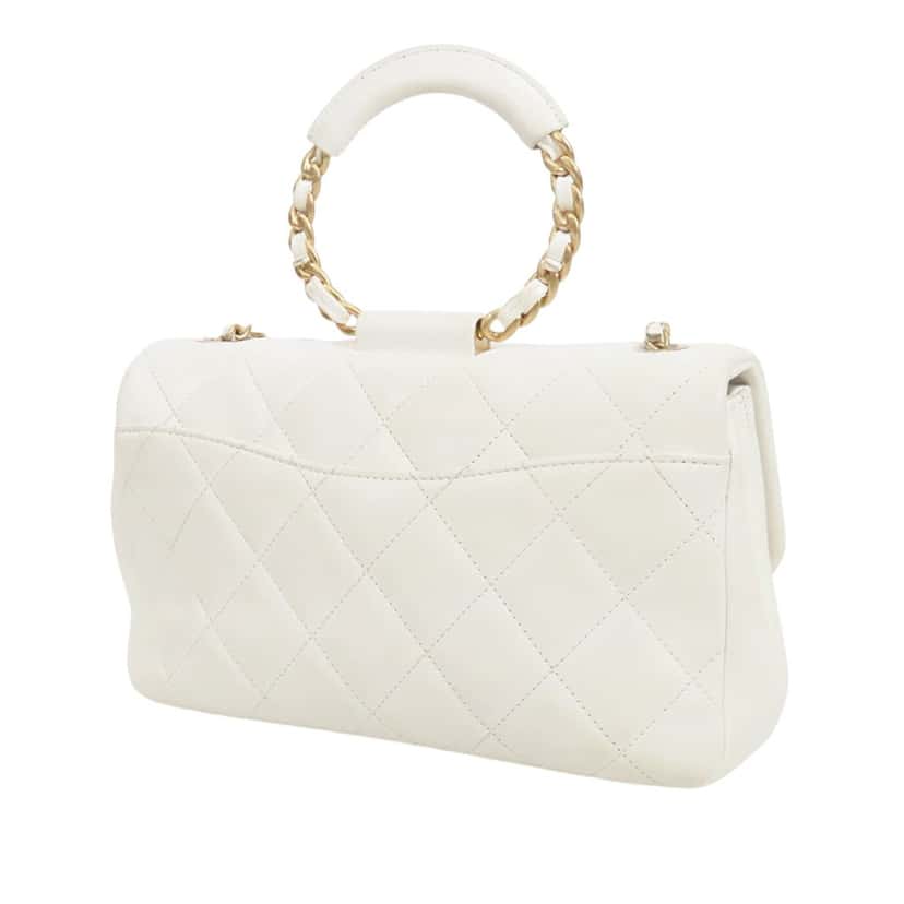 Chanel Medium Lambskin In The Loop Flap White Leather Very good condition - Back View