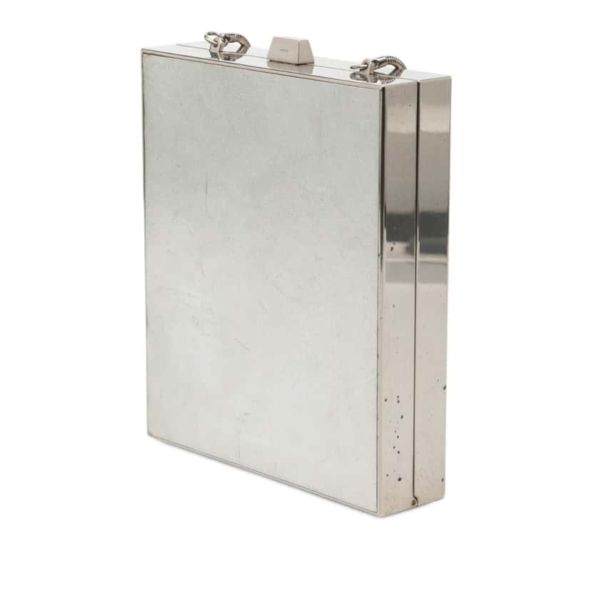 Saint Laurent Metal and Leather Tuxedo Box Star Clutch on Chain Silver Metal Very good condition - Back View