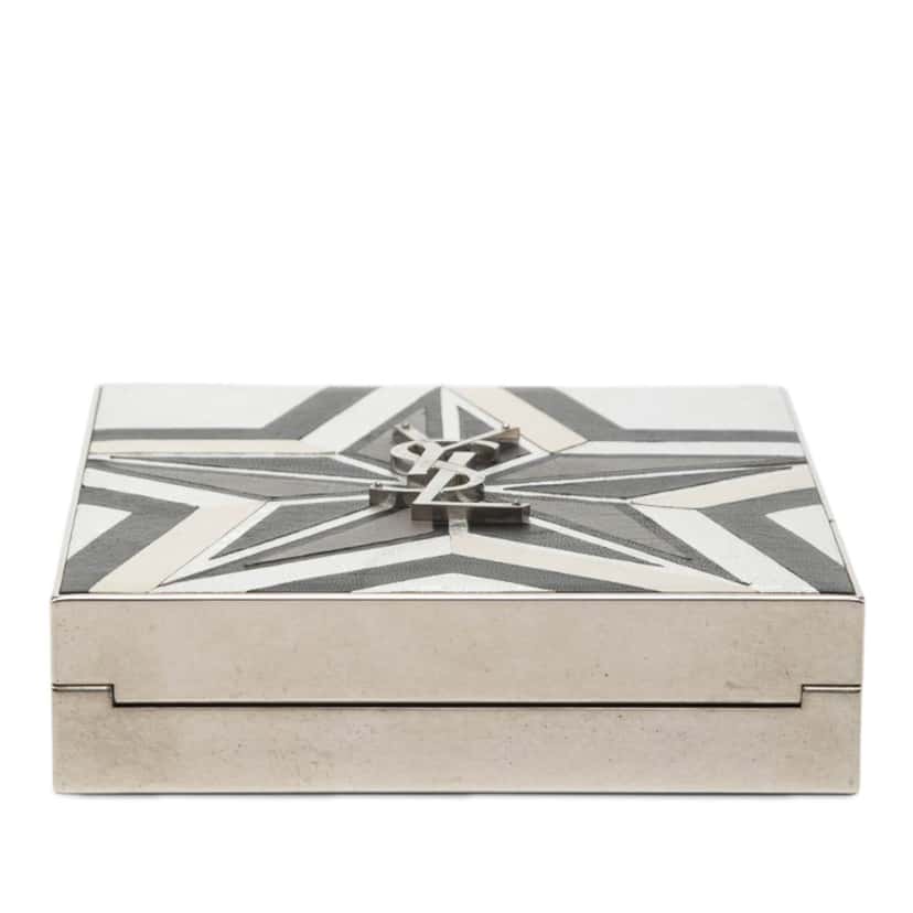 Saint Laurent Metal and Leather Tuxedo Box Star Clutch on Chain Silver Metal Very good condition - Inside View