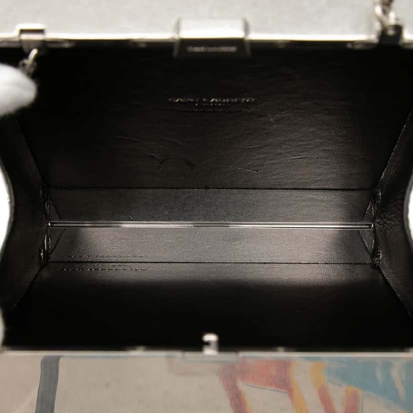 Saint Laurent Metal and Leather Tuxedo Box Star Clutch on Chain Silver Metal Very good condition - Model View