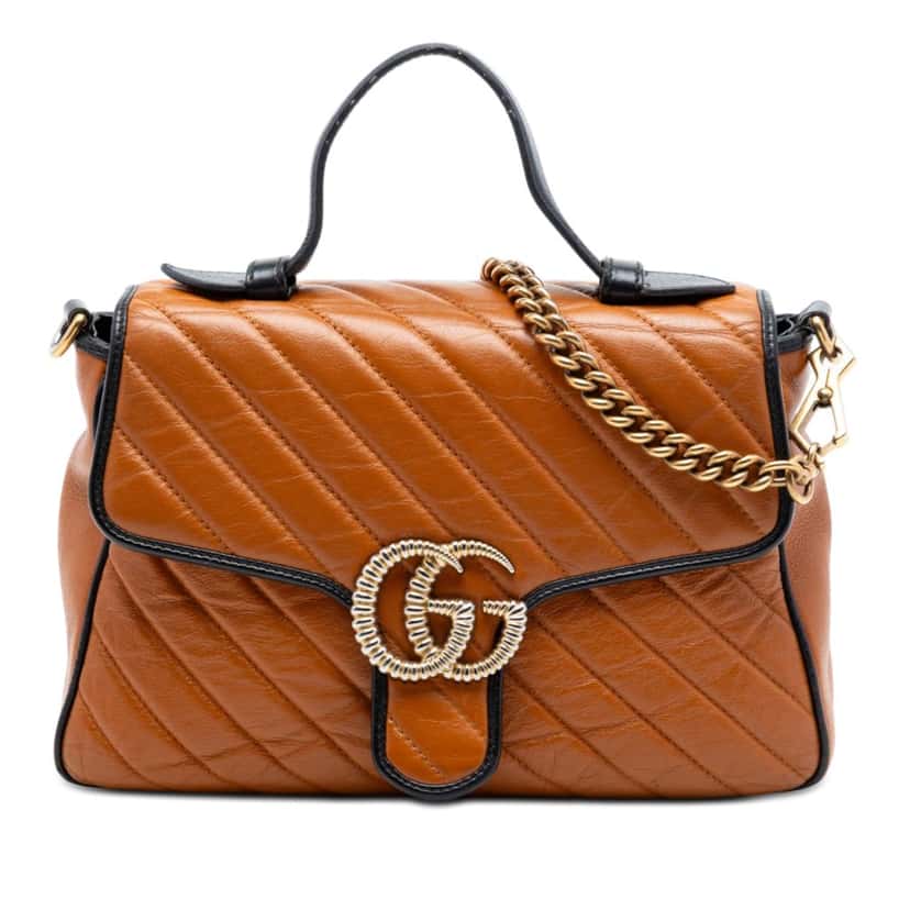 Gucci Small GG Marmont Matelasse Leather Torchon Top Handle Bag Brown Leather Very good condition - Front View