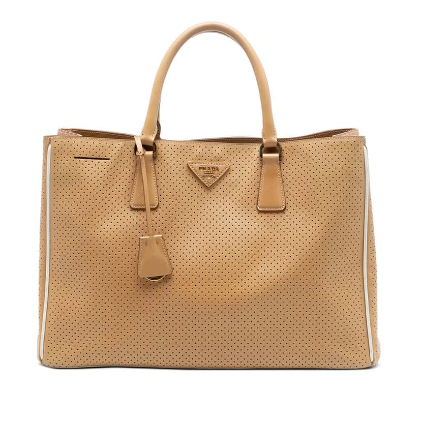 Prada Large Perforated Saffiano Lux Galleria Zip Tote Brown Leather Very good condition - Front View