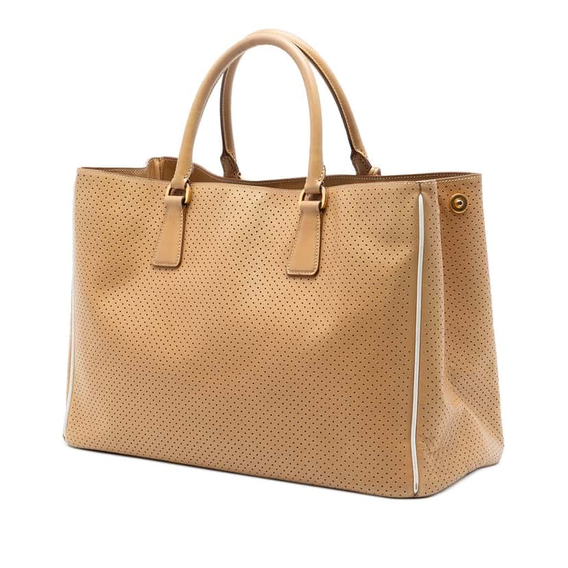 Prada Large Perforated Saffiano Lux Galleria Zip Tote Brown Leather Very good condition - Back View