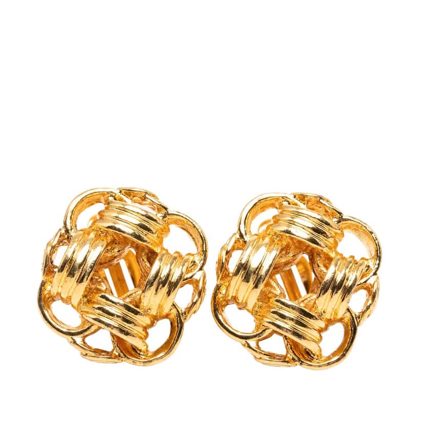 Chanel CC Gold Plated Knot Clip On Earrings Gold Metal Very good condition - Front View