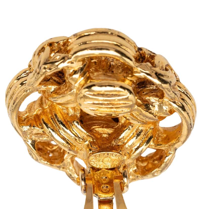 Chanel CC Gold Plated Knot Clip On Earrings Gold Metal Very good condition - Inside View