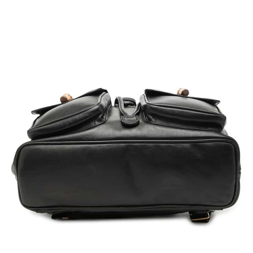 Gucci Calfskin Bamboo Drawstring Backpack Black Leather Very good condition - Inside View