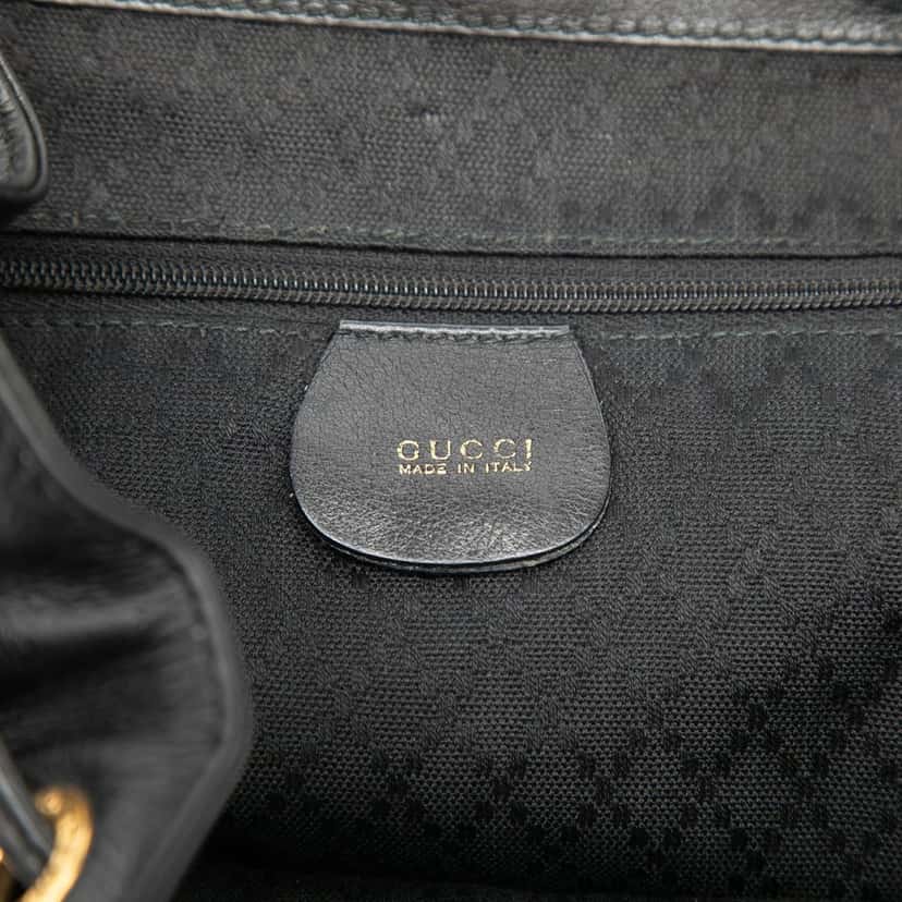 Gucci Calfskin Bamboo Drawstring Backpack Black Leather Very good condition - Box View