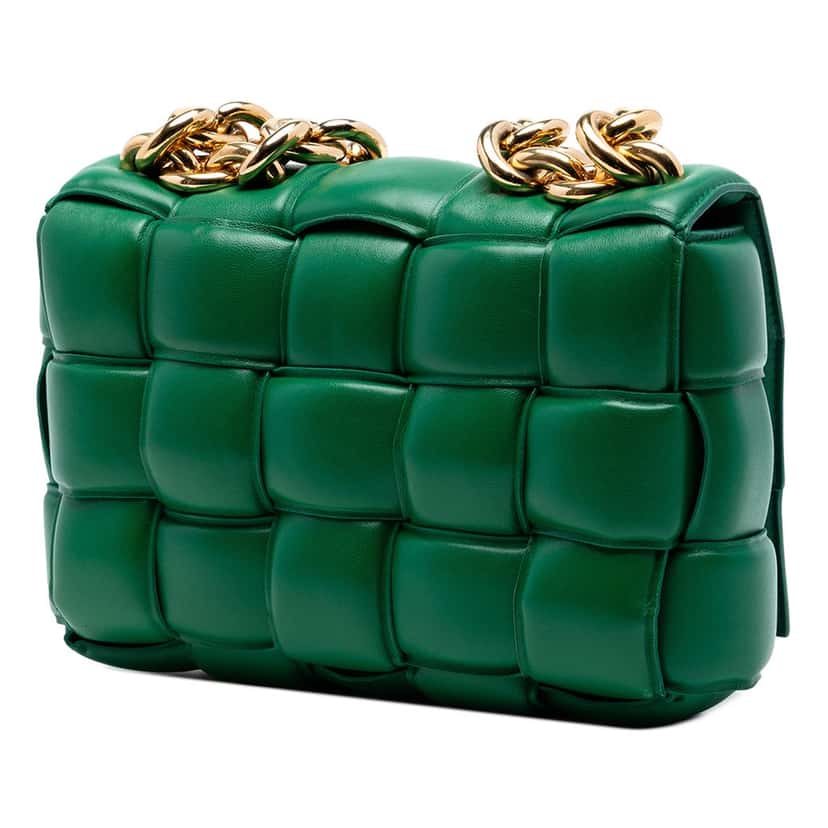 Bottega Veneta Nappa Intrecciato Padded Chain Cassette Satchel Green Leather Very good condition - Back View