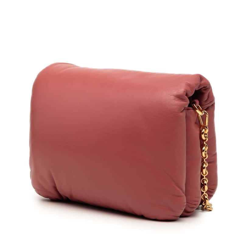 LOEWE Shiny Lambskin Goya Puffer Chain Bag Pink Leather Very good condition - Back View