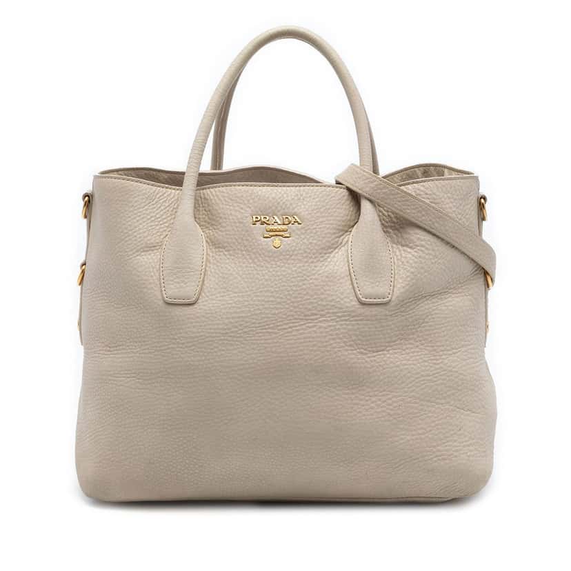 Prada Vitello Daino Open Convertible Tote Beige Leather Very good condition - Front View