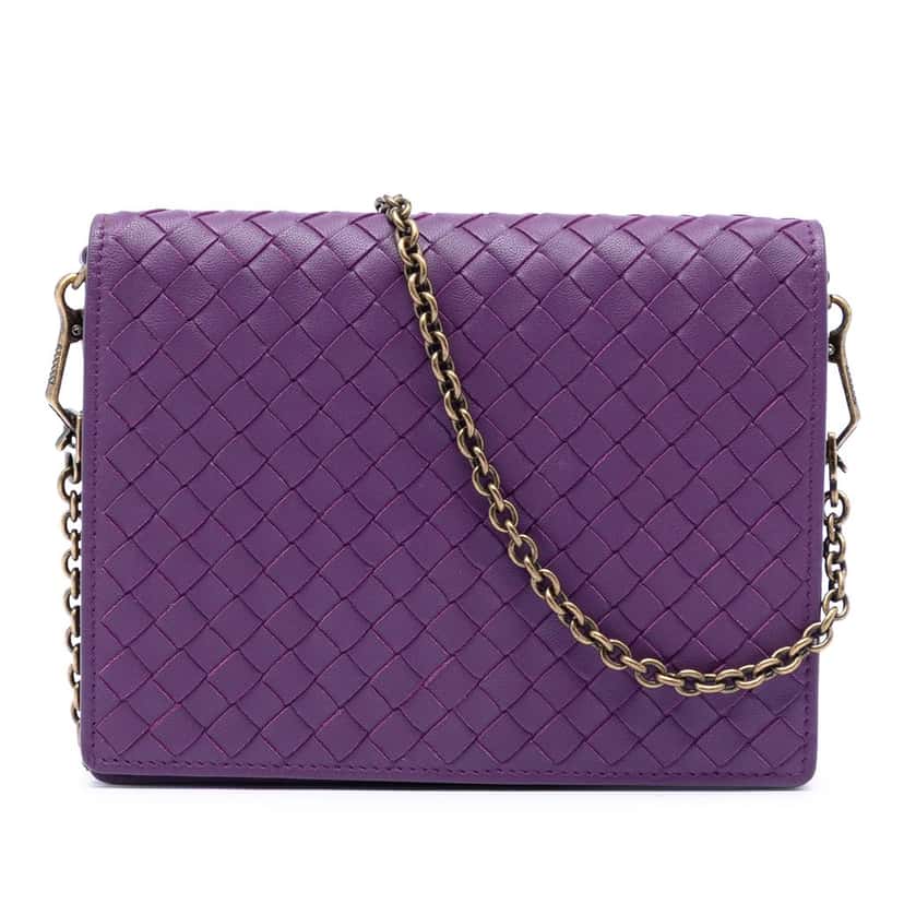 Bottega Veneta Nappa Intrecciato Wallet On Chain Purple Leather Very good condition - Front View