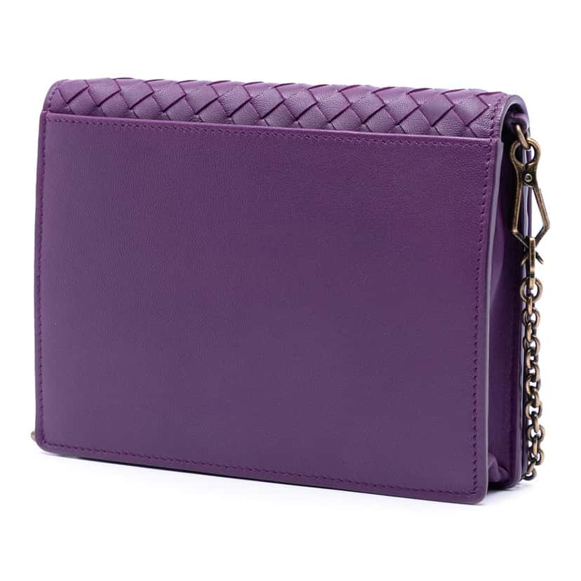 Bottega Veneta Nappa Intrecciato Wallet On Chain Purple Leather Very good condition - Back View