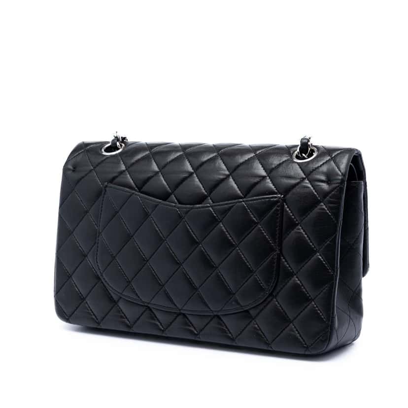 Chanel Medium Classic Lambskin Double Flap Black Leather Very good condition - Back View