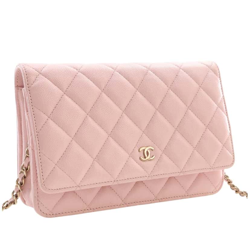 Chanel Classic Caviar Wallet On Chain Pink Leather Very good condition - Back View