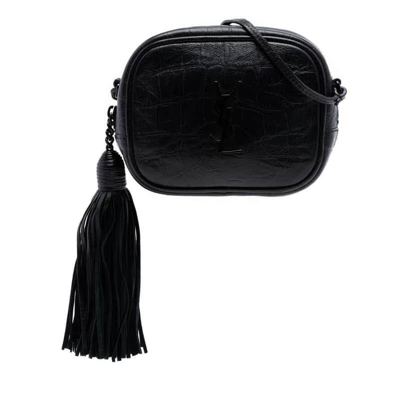 Saint Laurent Mini Croc Embossed Leather Blogger Camera Bag Black Leather Very good condition - Front View