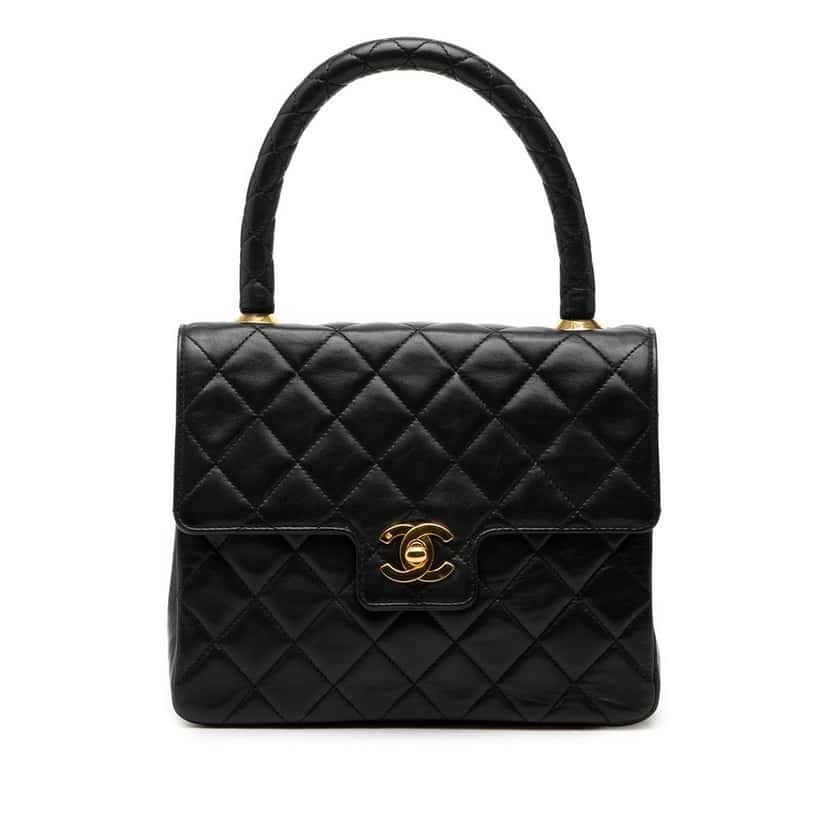 Chanel Small Lambskin Kelly Top Handle Bag Black Leather Very good condition - Front View