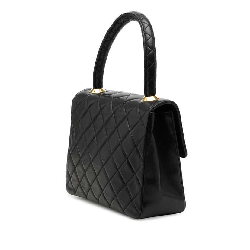 Chanel Small Lambskin Kelly Top Handle Bag Black Leather Very good condition - Back View