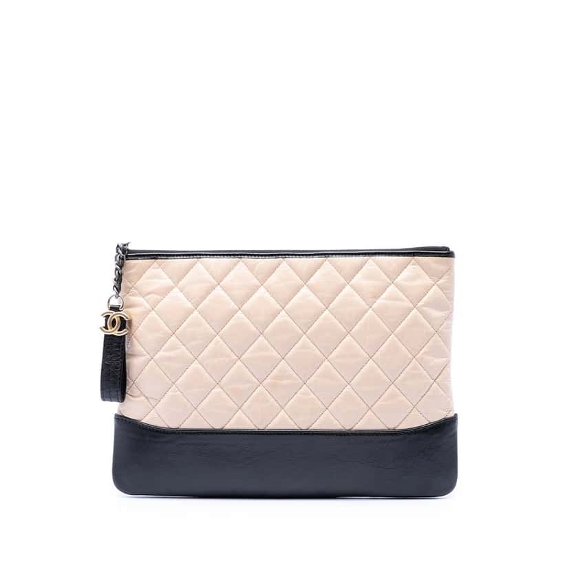 Chanel Medium Aged Calfskin Gabrielle O Case Clutch Brown Leather Very good condition - Front View