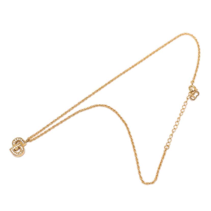 Dior Gold Plated Strass CD Logo Pendant Necklace Gold Metal Very good condition - Front View