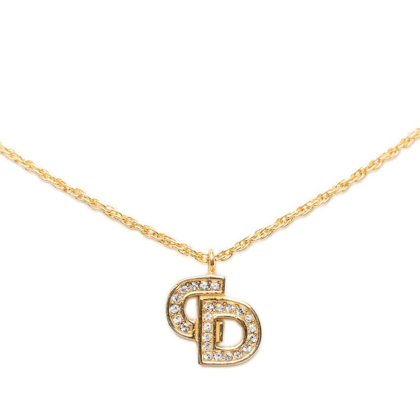 Dior Gold Plated Strass CD Logo Pendant Necklace Gold Metal Very good condition - Back View