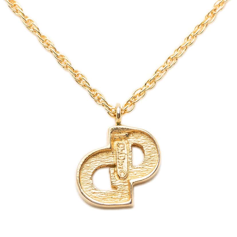 Dior Gold Plated Strass CD Logo Pendant Necklace Gold Metal Very good condition - Inside View