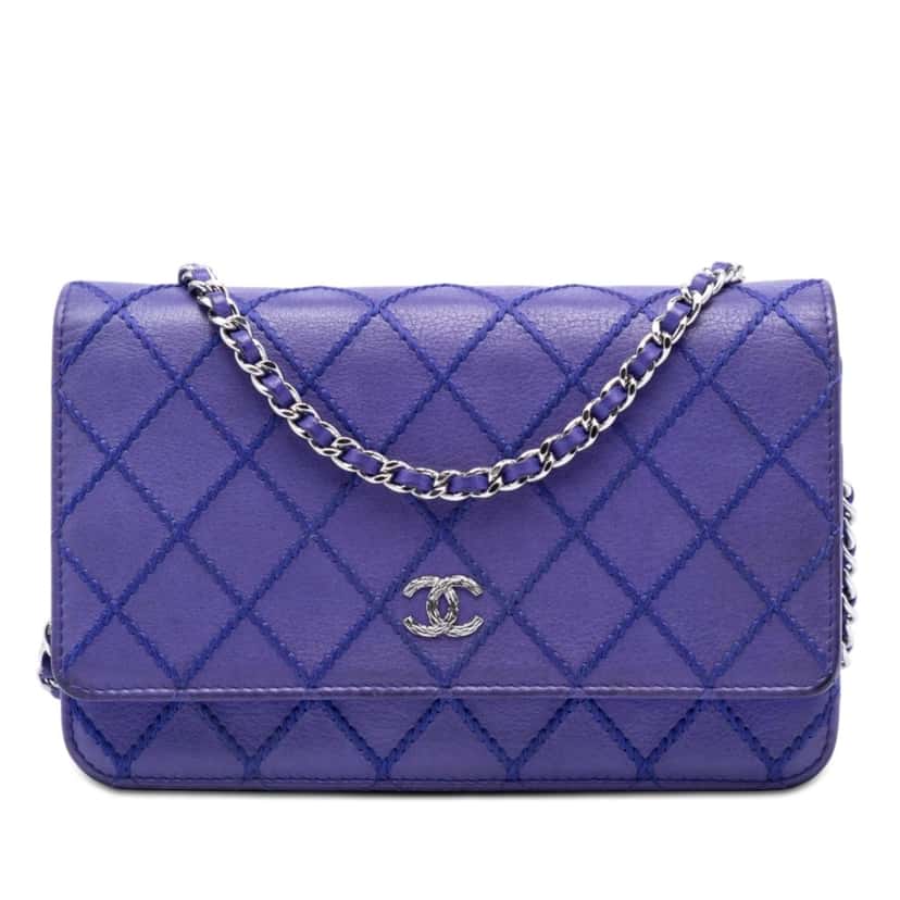 Chanel CC Quilted Calfskin Fancy Wallet On Chain Blue Leather Very good condition - Front View