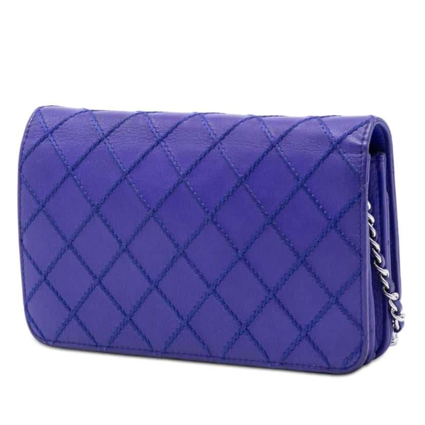 Chanel CC Quilted Calfskin Fancy Wallet On Chain Blue Leather Very good condition - Back View
