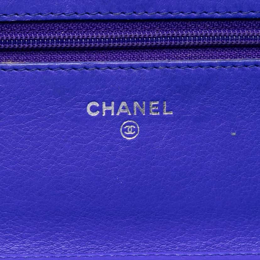 Chanel CC Quilted Calfskin Fancy Wallet On Chain Blue Leather Very good condition - Box View