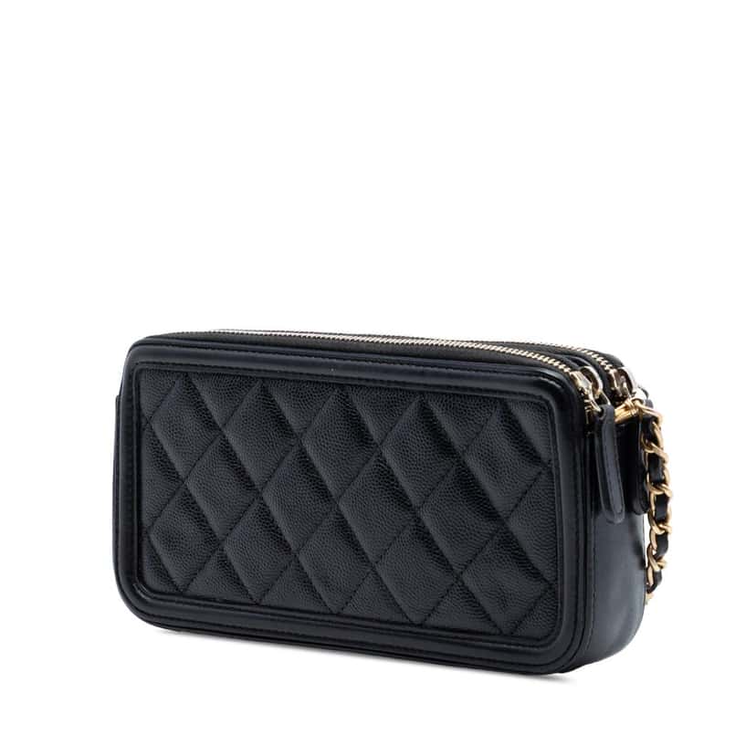 Chanel Caviar CC Filigree Clutch with Chain Black Leather Very good condition - Back View