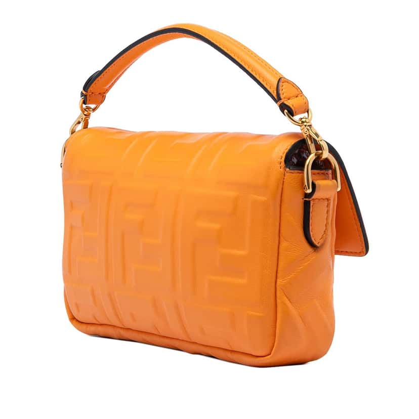 Fendi Mini Zucca Embossed Leather Baguette Satchel Orange Leather Very good condition - Back View