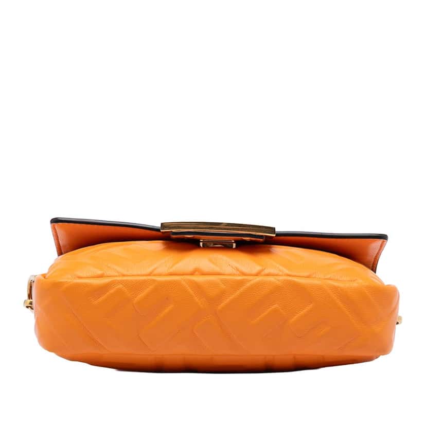 Fendi Mini Zucca Embossed Leather Baguette Satchel Orange Leather Very good condition - Inside View
