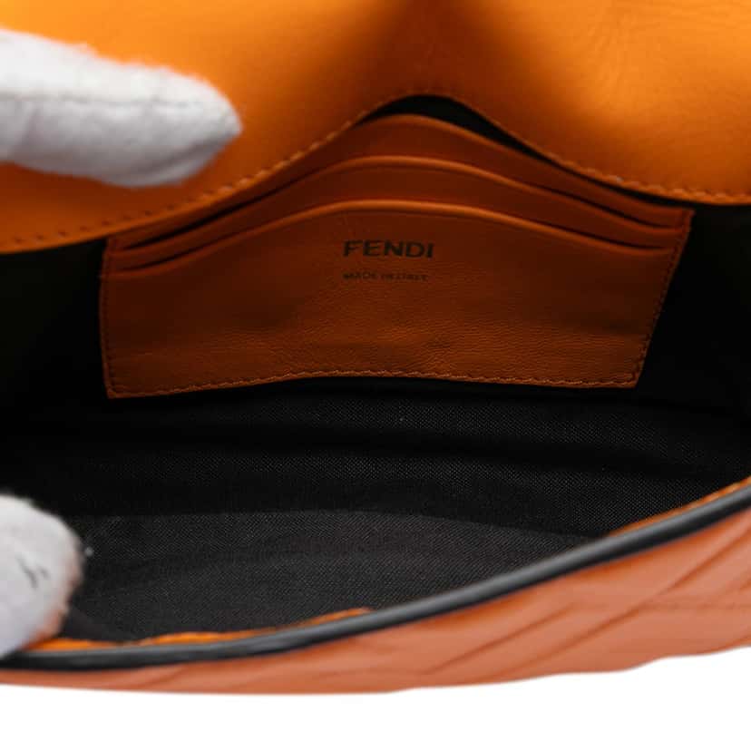 Fendi Mini Zucca Embossed Leather Baguette Satchel Orange Leather Very good condition - Model View