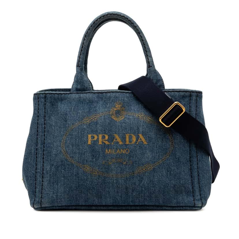 Prada Small Denim Canapa Logo Satchel Blue Very good condition - Front View