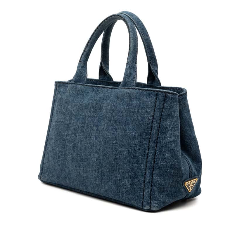 Prada Small Denim Canapa Logo Satchel Blue Very good condition - Back View