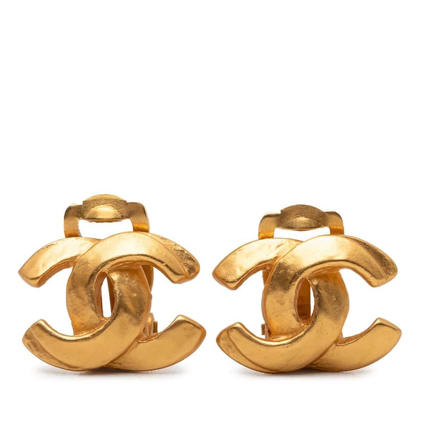 Chanel CC Gold Plated Clip On Earrings Gold Metal Very good condition - Front View