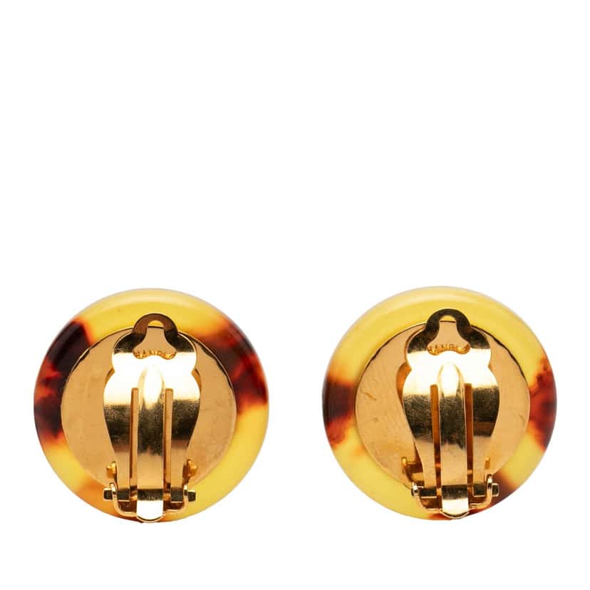 Chanel Gold Plated Tortoise Shell Coin Clip On Earrings Gold Metal Very good condition - Back View