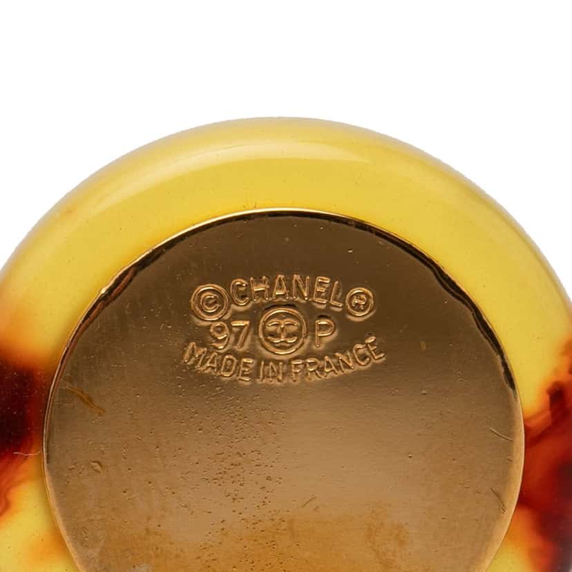 Chanel Gold Plated Tortoise Shell Coin Clip On Earrings Gold Metal Very good condition - Inside View