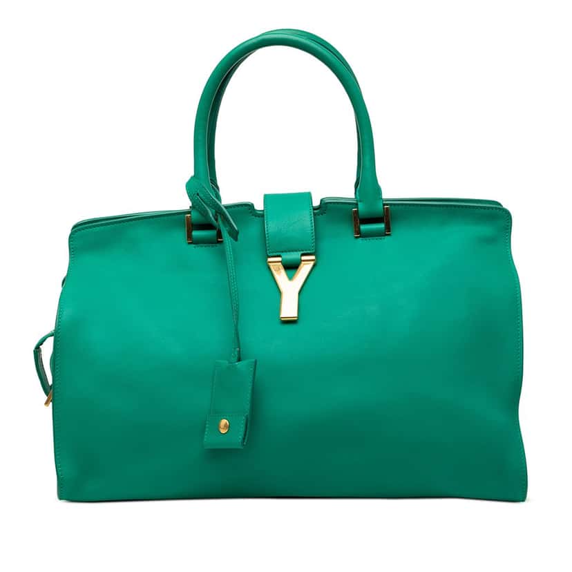 Saint Laurent Medium Calfskin Cabas Chyc Satchel Green Leather Very good condition - Front View