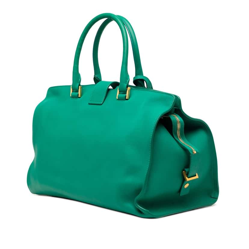 Saint Laurent Medium Calfskin Cabas Chyc Satchel Green Leather Very good condition - Back View