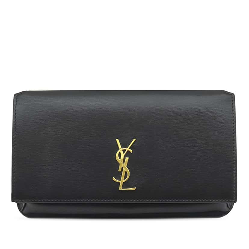 Saint Laurent Smooth Calfskin Monogram Cassandre Phone Holder Black Leather Very good condition - Front View