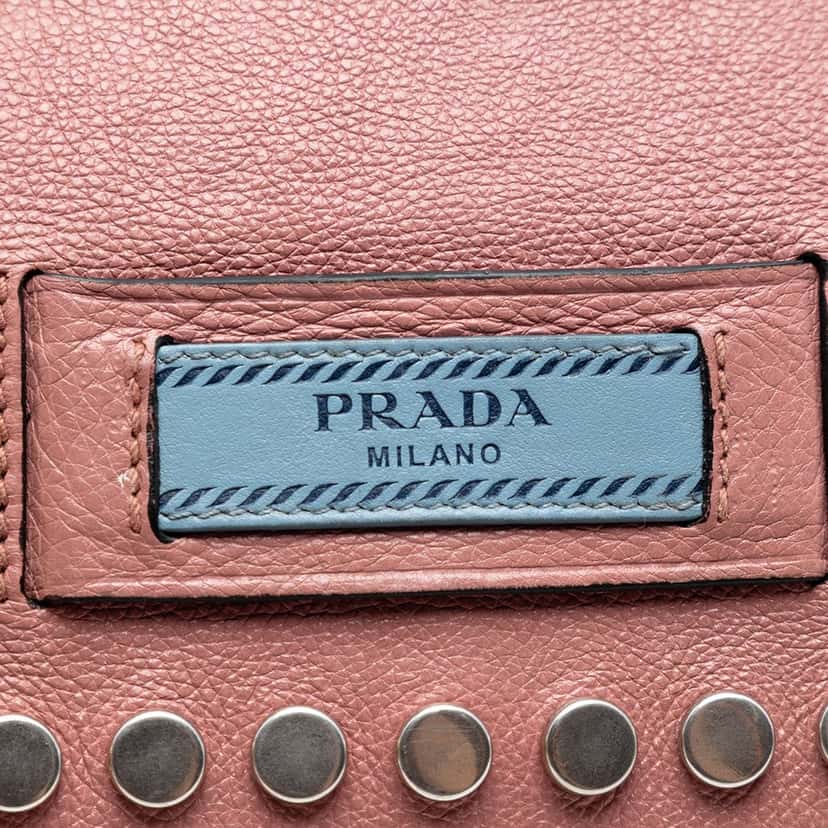 Prada Glace Calfskin Studded Etiquette Flap Pink Leather Very good condition - Box View