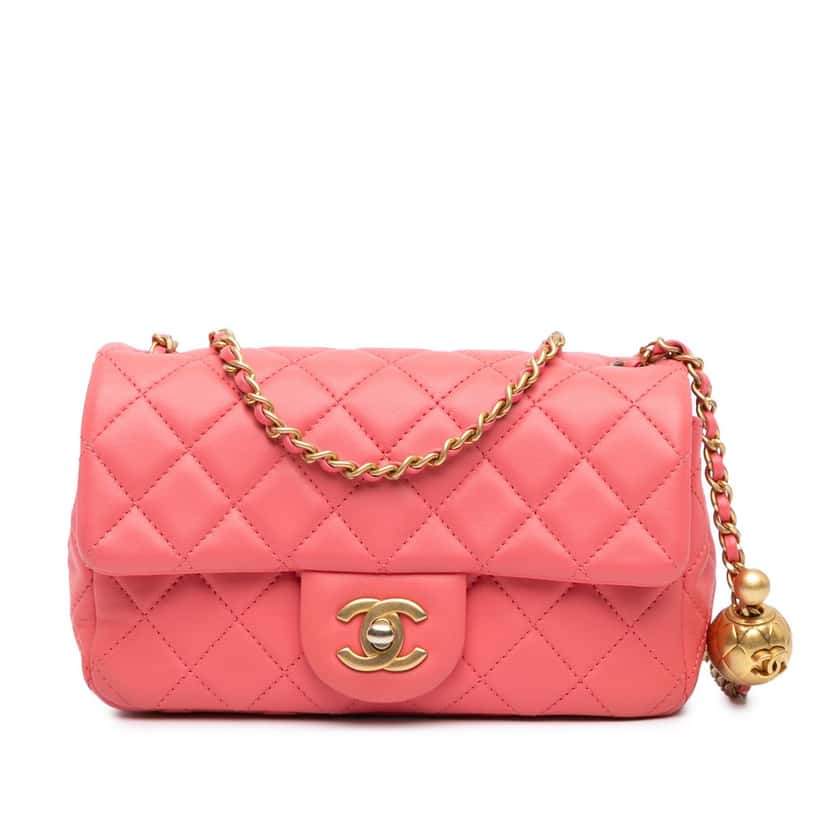 Chanel Mini Rectangular Classic Lambskin Pearl Crush Single Flap Pink Leather Very good condition - Front View