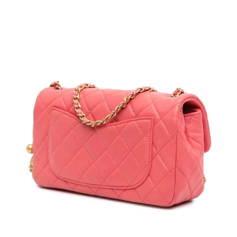Chanel Mini Rectangular Classic Lambskin Pearl Crush Single Flap Pink Leather Very good condition - Back View